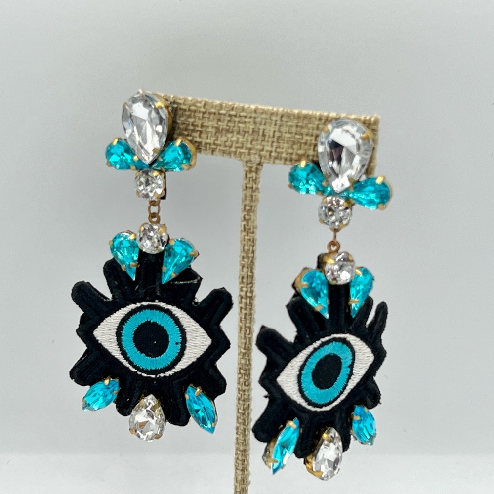 Artisan creation eyeball eye pierced earrings dangles unique handmade - Picture 6 of 7